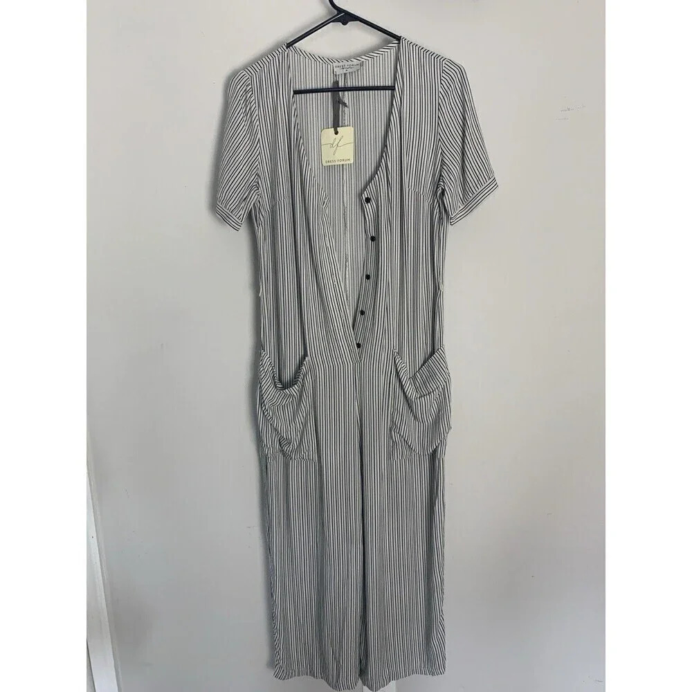 Dress Forum Los Angeles BUTTON DOWN Black White Stripe JUMPSUIT ROMPER Midi Med